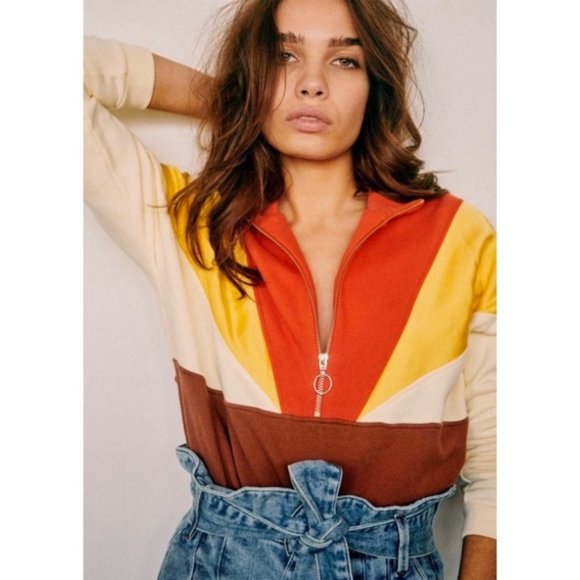 Sezane Tops - Sezane Liam Quarter Zip Sweatshirt Color Block Size Medium